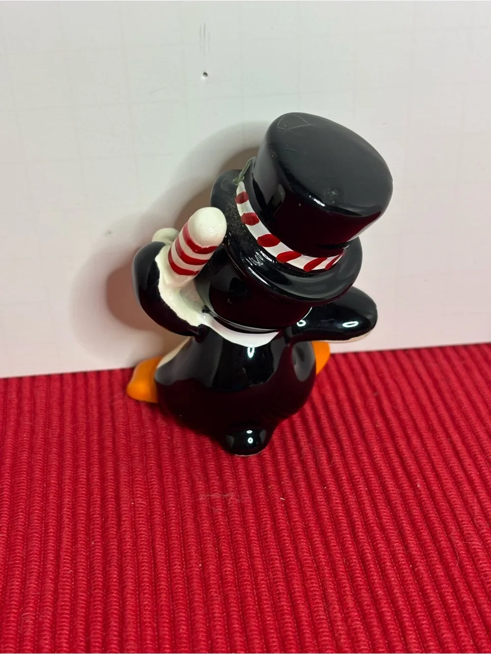 Festive Ceramic Penguin Figurine Holiday Decoration - Black & Orange